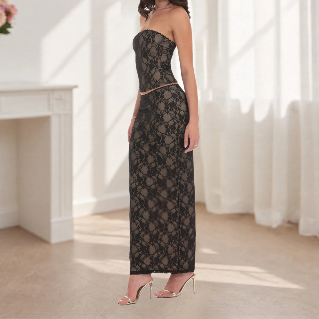 Two Piece Strapless Lace Dress