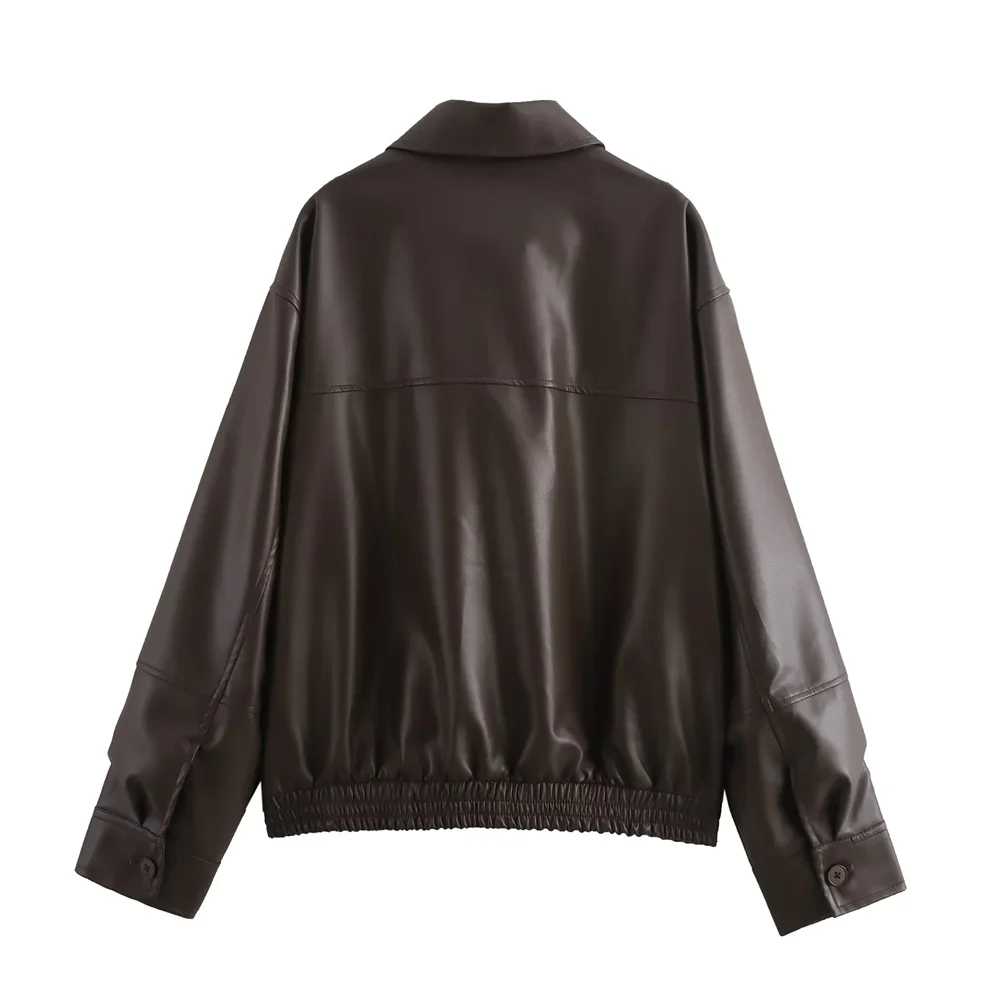 Women's Mid to Long Length Imitation Leather Pilot Jacket Leather Coat