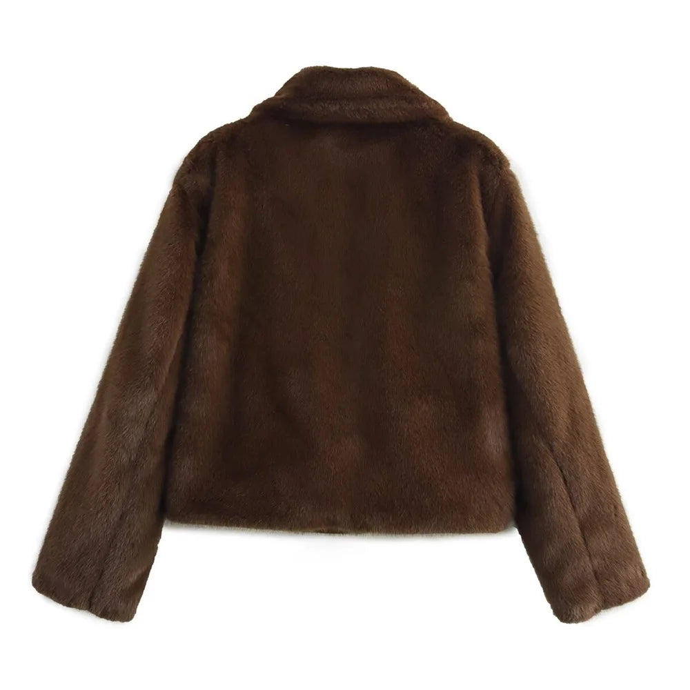 Loose Lapel Button Embellished Brown Long Sleeved Jacket