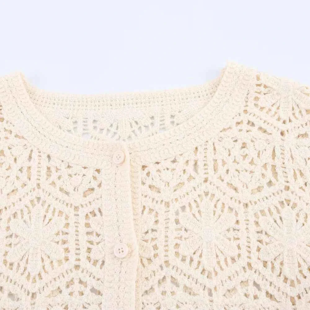 Women's Summer Boho Lace Blouse Cover Top Button Front Cardigan