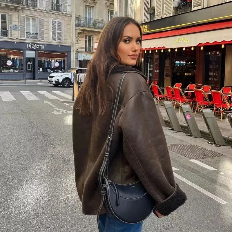 Woman Thick Faux Leather Jacket
