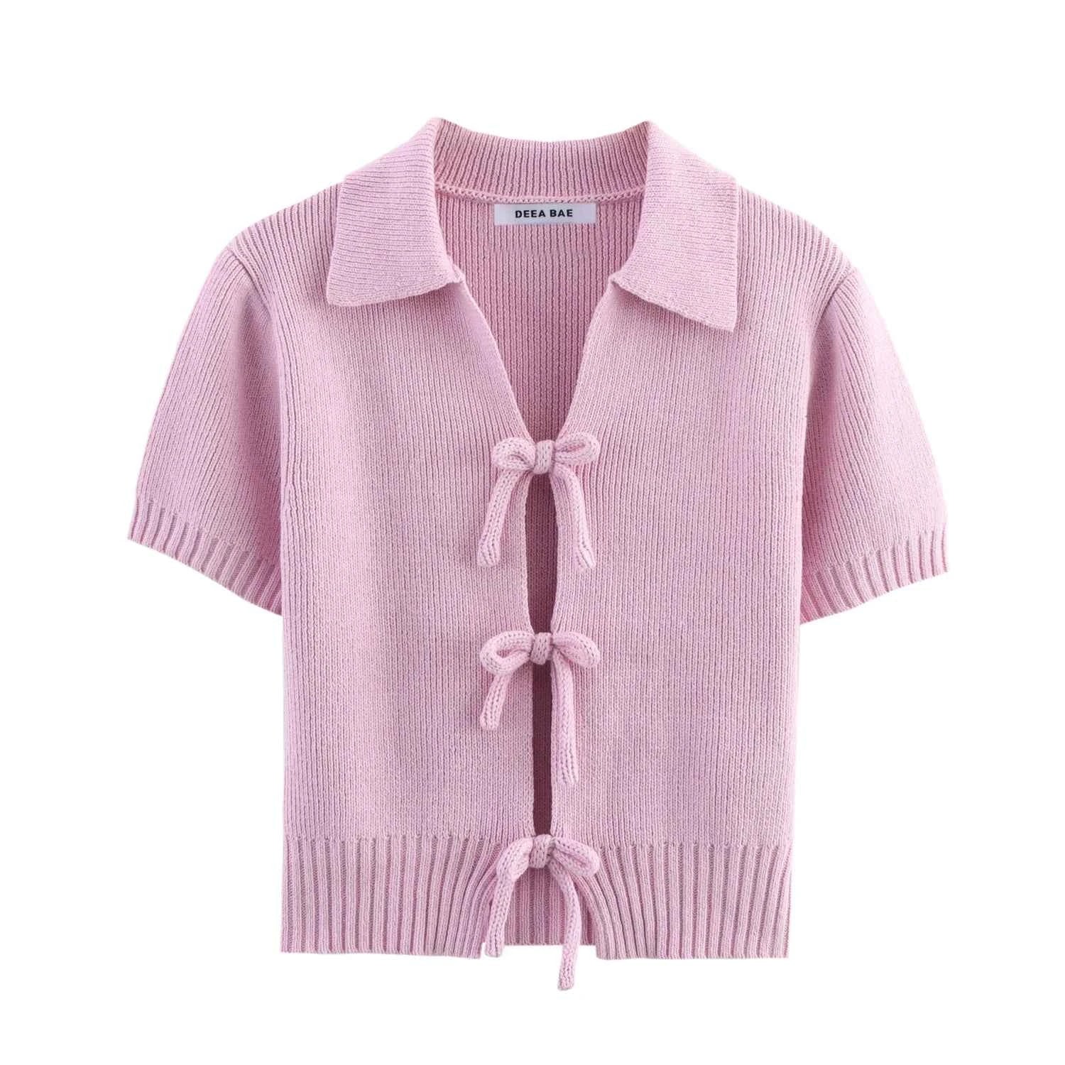 Women Bow Tie Coat Casual Knitted Cardigan