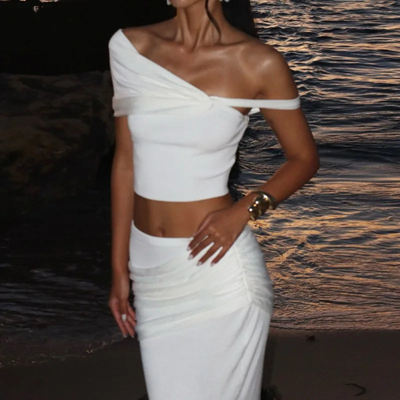 Strapless Long Dress Two Piece Fashion Elegant Solid Sleeveless Top Tight Long Dress Set - Norellé