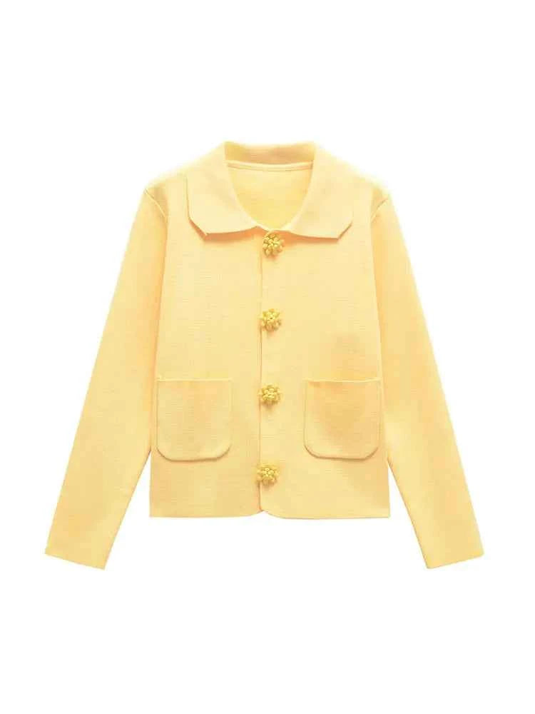 Women With Beaded Buttons Knit Cardigan