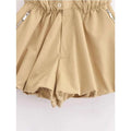 Women Front Button Zipper Balloon Hem Shorts
