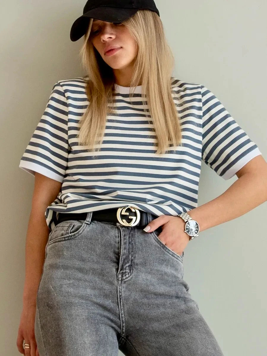 Women'S Contrasting Striped Printed T-Shirt