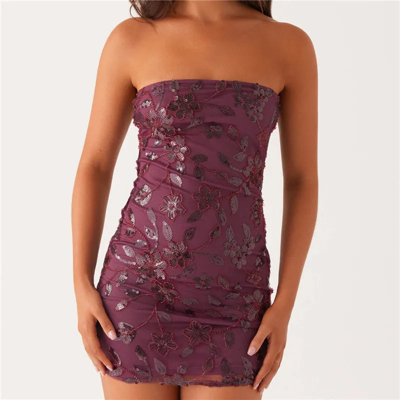 Women Sequin Strapless Mini Dress