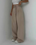 Women's Casual Design High Waisted Lace Up Slim Straight Leg Pants