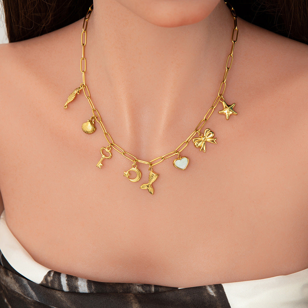 Women's Non-fading Stainless Steel Electroplated 18K Gold Shell Pearl Necklace - Norellé