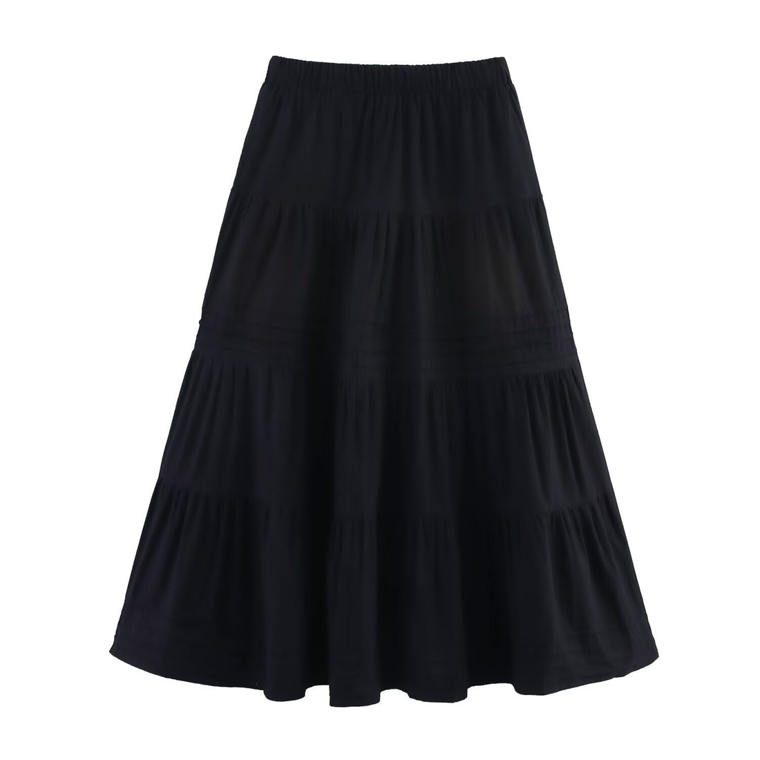 Solid Color Cotton Cloth Big Hem Skirt Stripes Multi-layer Tiered Dress - Norellé