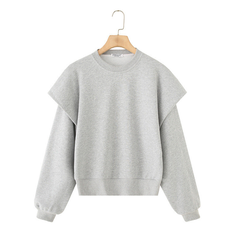 Solid Color Pleated Heavy Fabric Round Neck Long Sleeve Sweater - Norellé