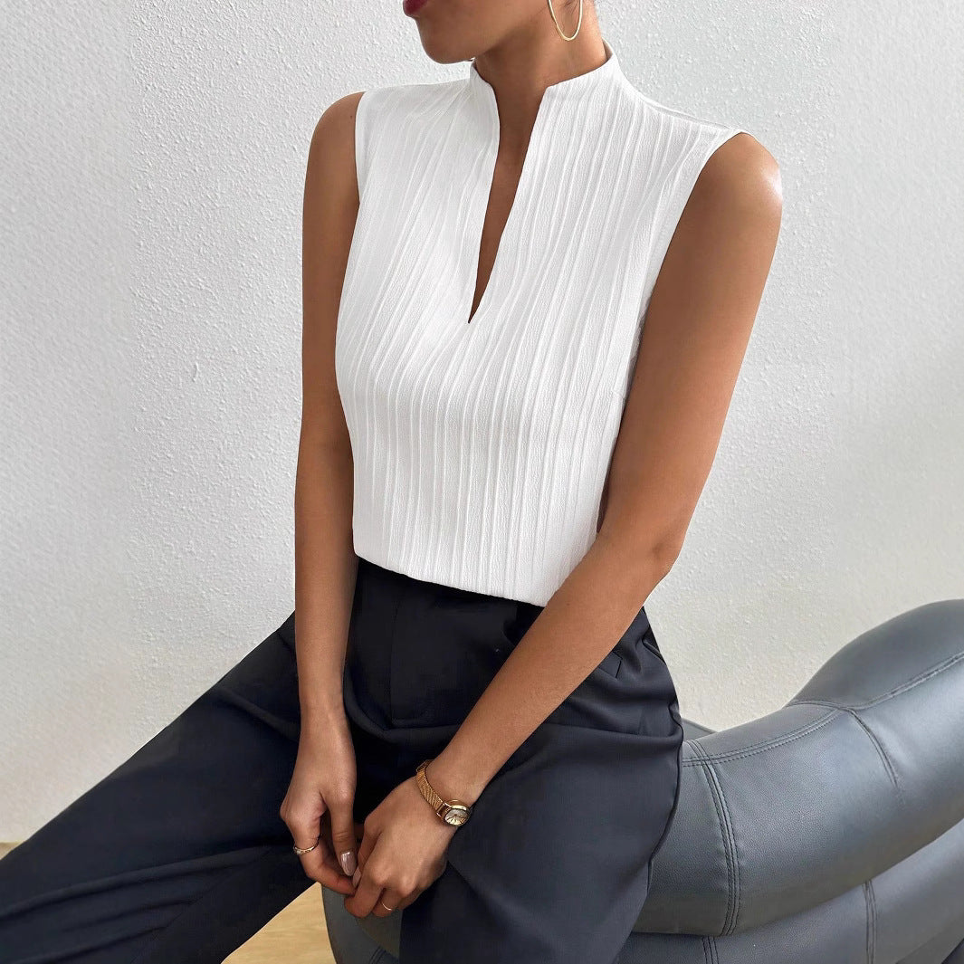 Women's Top Solid Color And V-neck Slim Fit Slimming Sleeveless Short Sleeve - Norellé