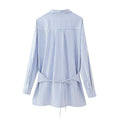 Loose Striped Lace-up Multi-color Long Sleeve Shirt - Norellé