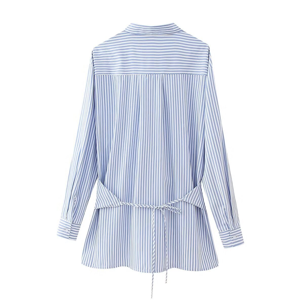 Loose Striped Lace-up Multi-color Long Sleeve Shirt - Norellé