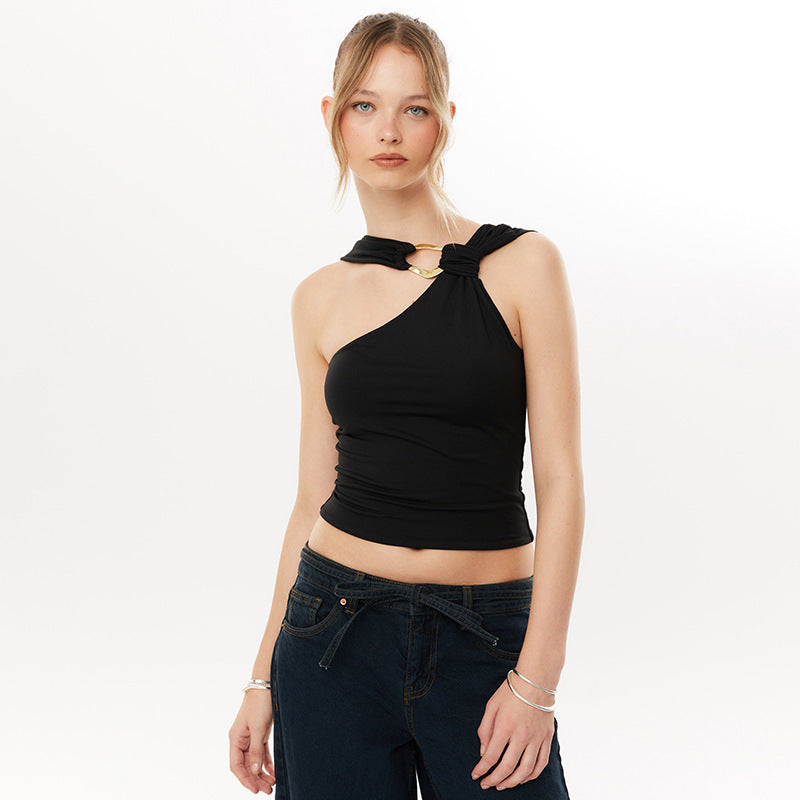 Irregular Collar Metal Decorative Top For Women - Norellé