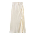 Side Slit Lace Elastic Waist Satin Skirt Long Skirt - Norellé