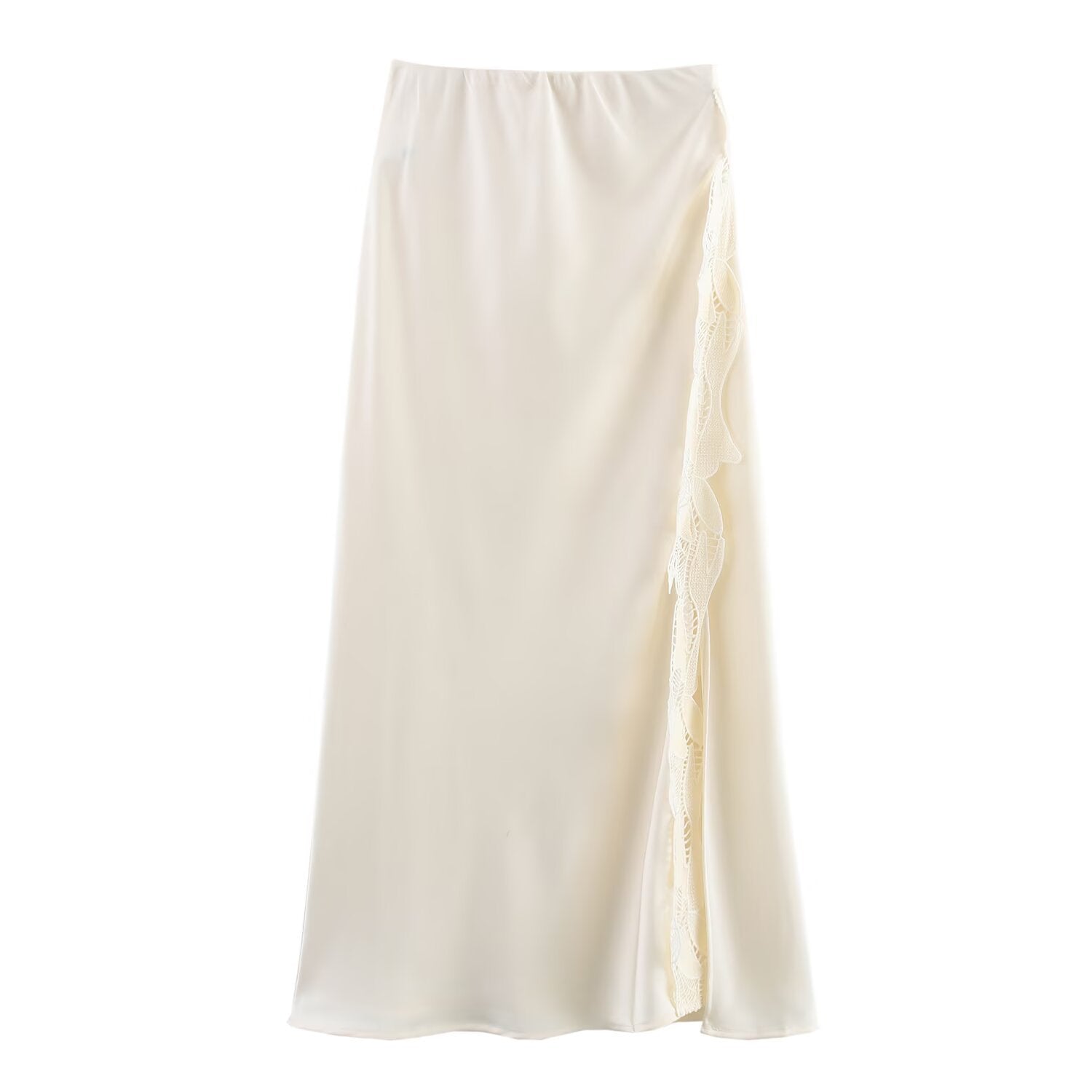 Side Slit Lace Elastic Waist Satin Skirt Long Skirt - Norellé