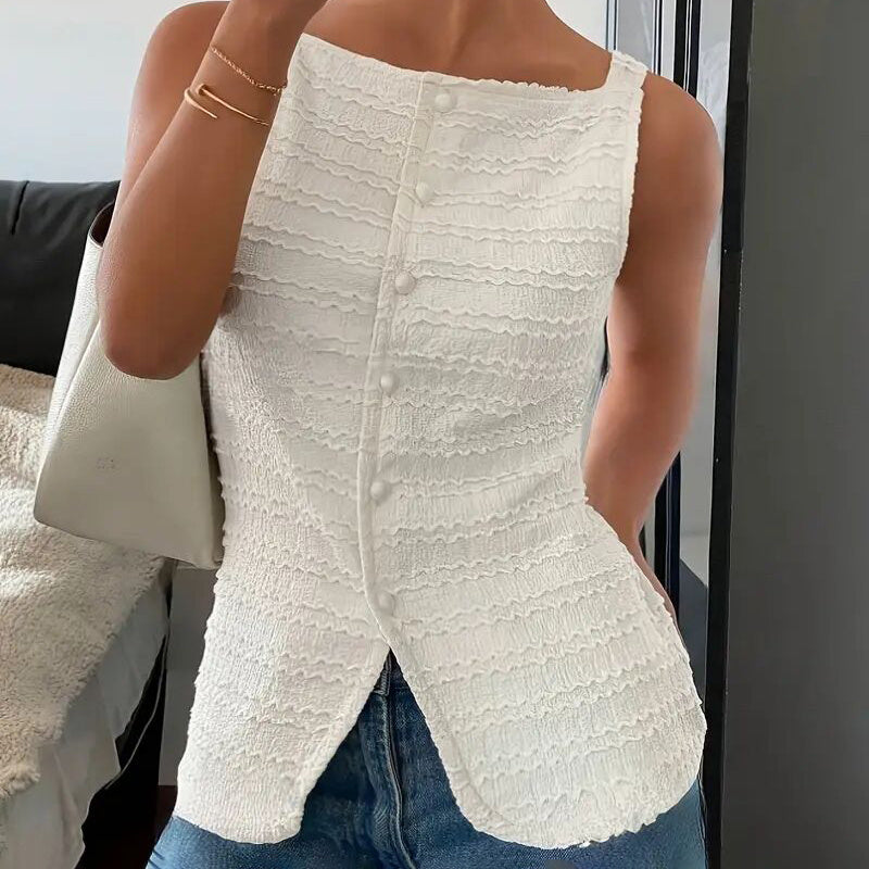 Womens Square Neck Button Up Vest Top - Norellé