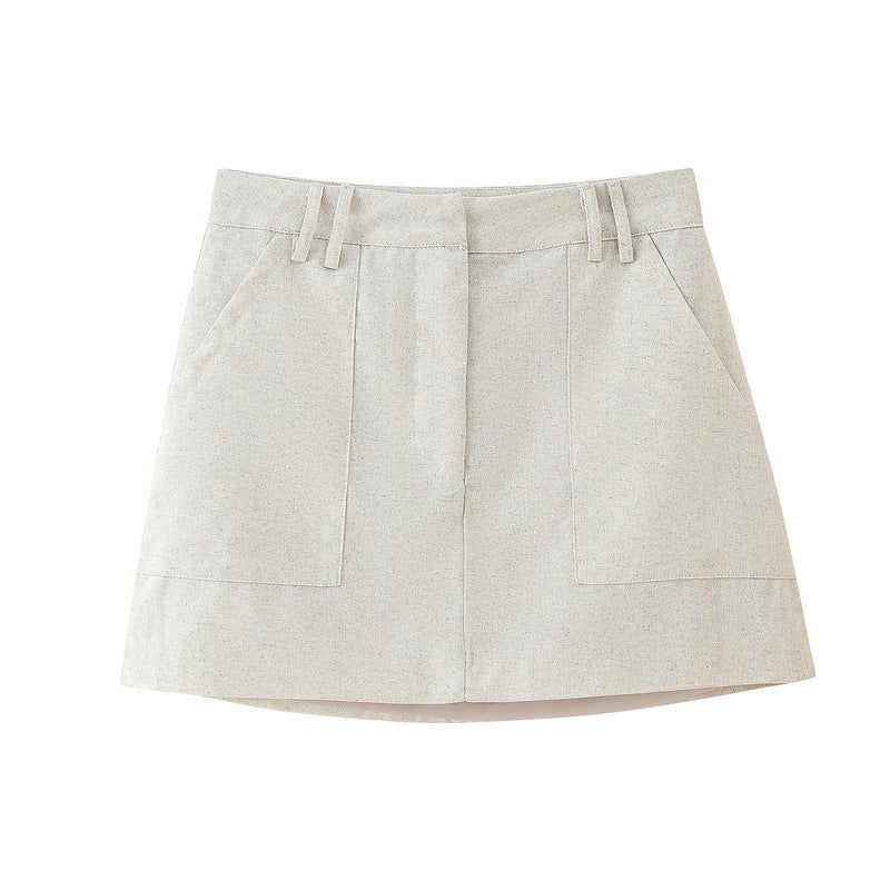 Round Neck Multi-breasted Vest Top Pocket Decoration High Waist Skirt - Norellé