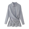 Loose Striped Lace-up Multi-color Long Sleeve Shirt - Norellé