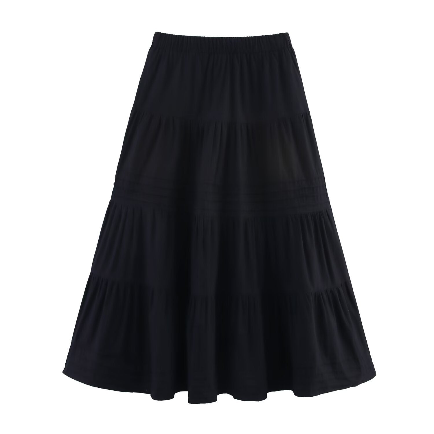 Solid Color Cotton Cloth Big Hem Skirt Stripes Multi-layer Tiered Dress - Norellé