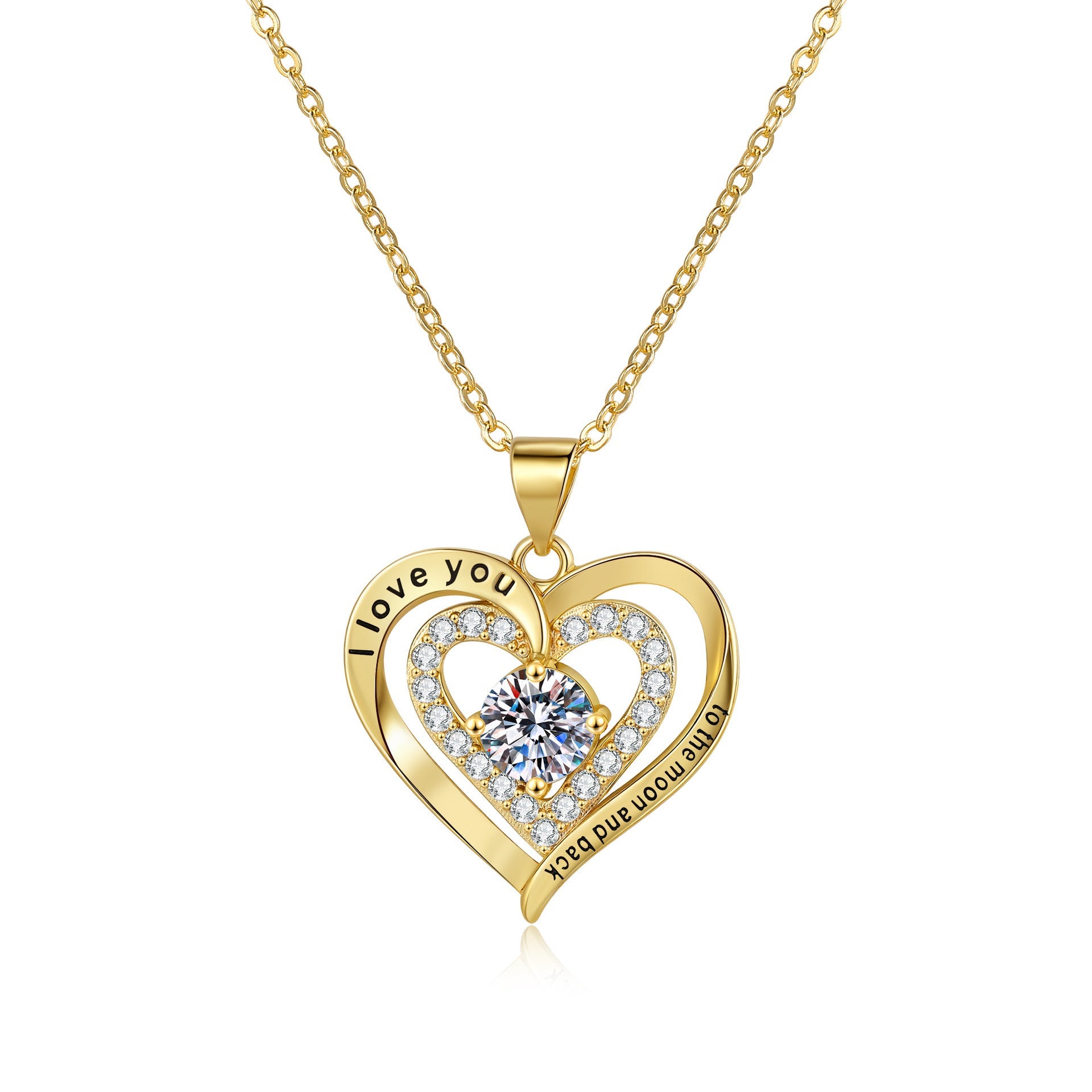 Birthstones Necklace Women's Double Weight Heart Shape With Diamond - Norellé