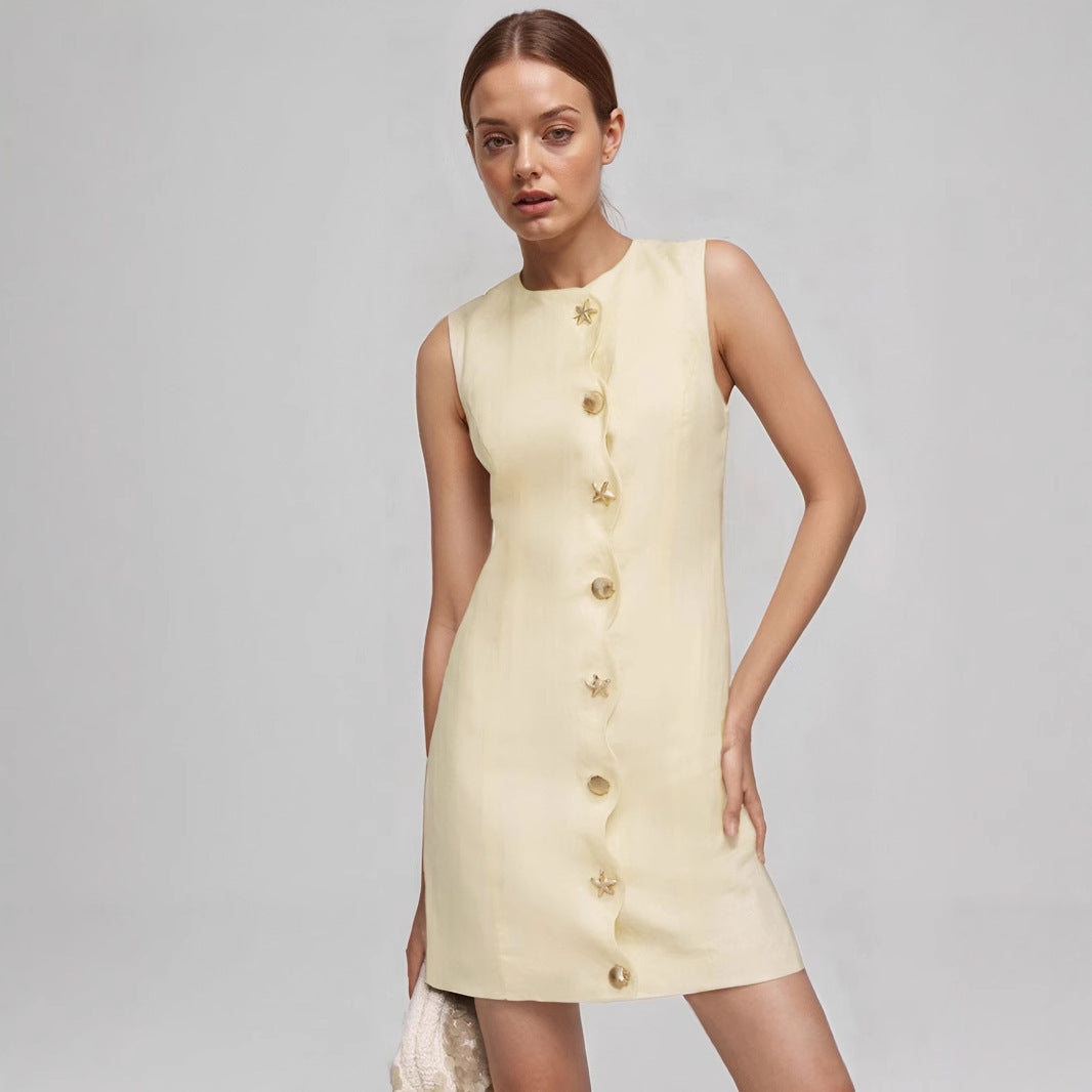 Intellectual Elegant Mini SkirtSlim-fit Buttoned Sleeveless Socialite Skirt - Norellé