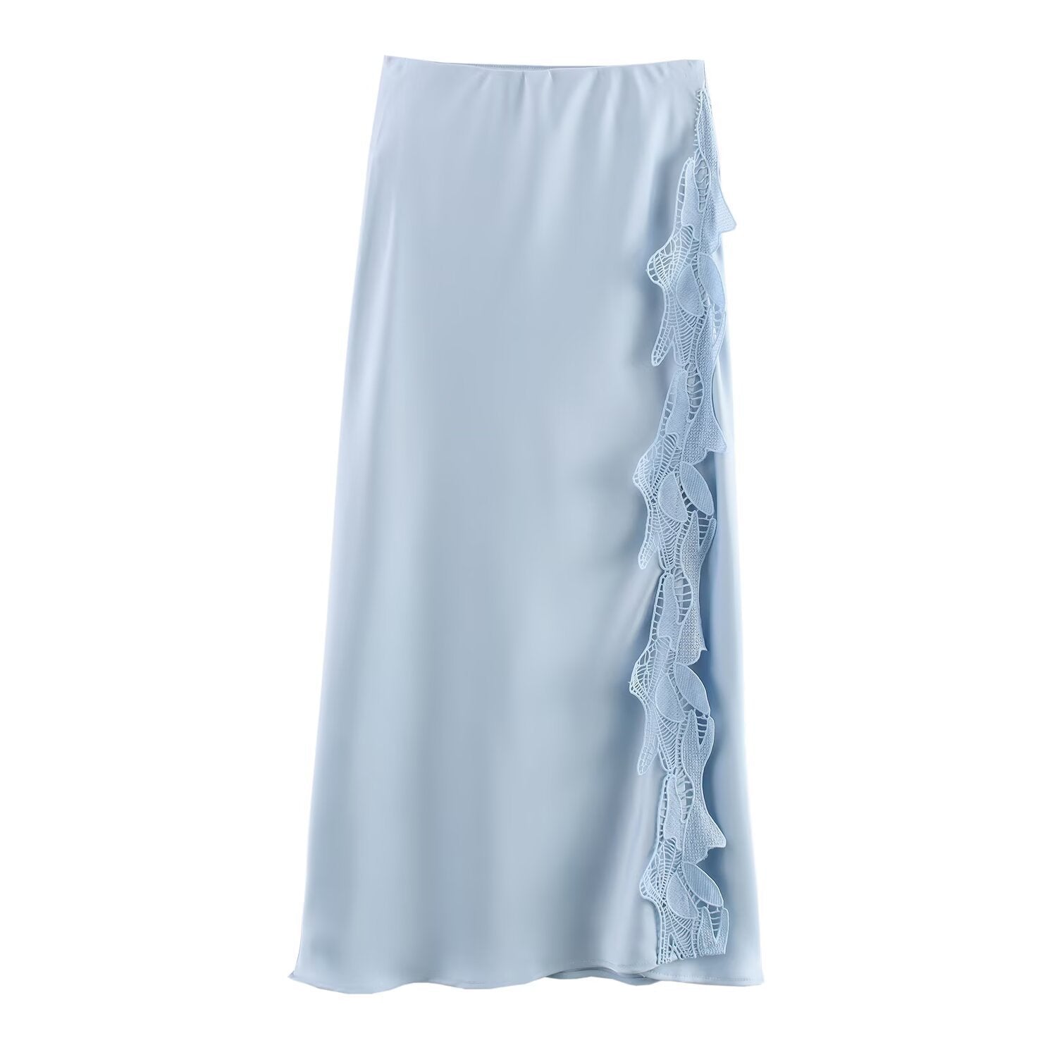 Side Slit Lace Elastic Waist Satin Skirt Long Skirt - Norellé