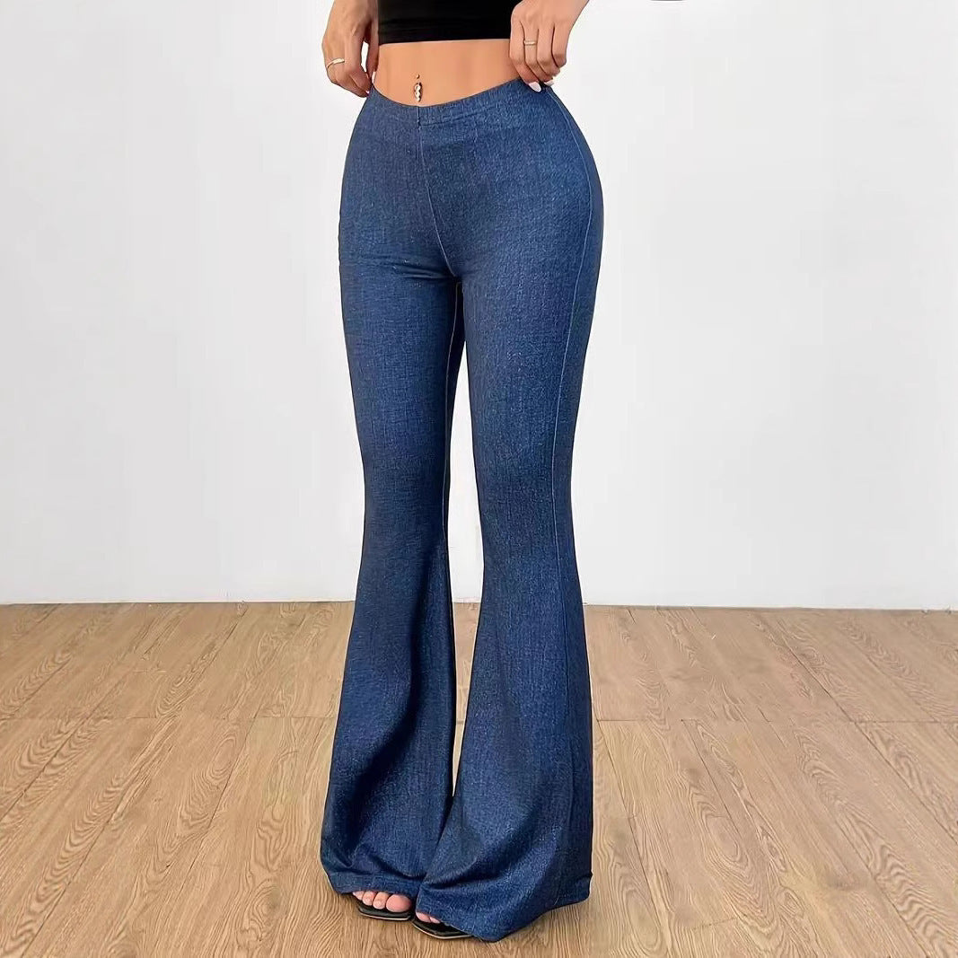 Women's High Waist Denim Printing Bell-bottom Pants - Norellé