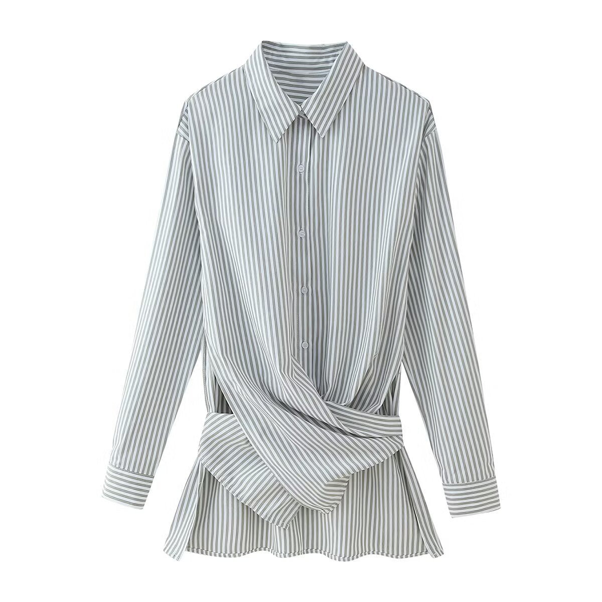 Loose Striped Lace-up Multi-color Long Sleeve Shirt - Norellé