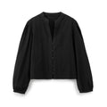Crew Neck Long Sleeve Single-breasted Blue Embroidered Shirt For Women - Norellé
